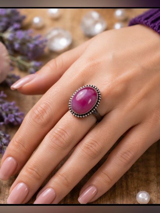 Jewelry - Pink Agate Statement Ring – Sterling Silver Overlay